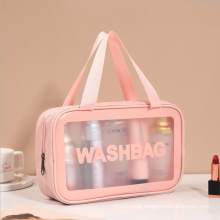 Fashionable Korean Travel Three Piece Set Transparent Frosted PVC Large Capacity Cosmetic Bag With Logo